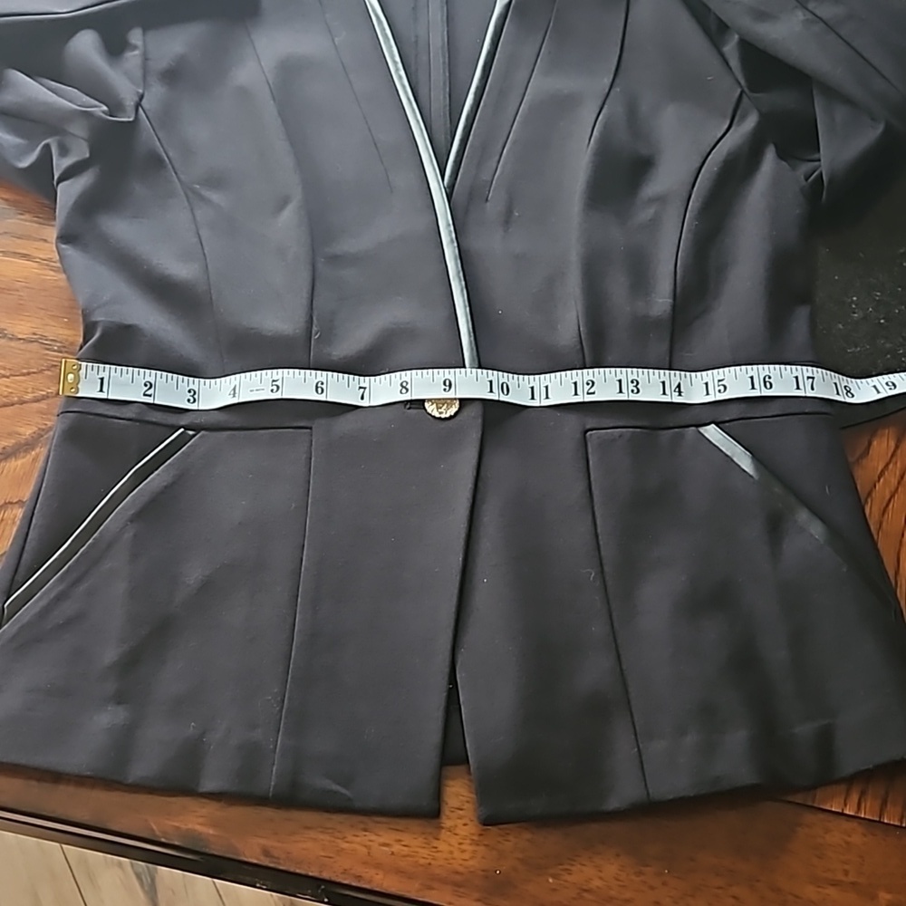 Anne Klein Black Knit Faux Leather Trim Stretch One Button Blazer Size M… - Picture 14 of 16